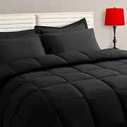 TAIMIT Black King Size Comforter Set - 7 Pieces, Bed in a Bag Bedding Sets with All Season Soft Quilted Warm Fluffy Reversible Comforter,Flat Sheet,Fitted Sheet,2 Pillow Shams,2 Pillowcases