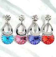 Round Teardrop Dangle Swarovski Elements Crystal Earrings 18K White Gold Plated