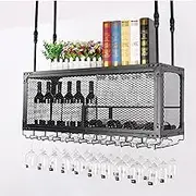 Metal Wine Rack Wall Mounted Bar Shelves with Hanging Wine Glass Rack for Liquor Bottle Display Shelf Floating Bar Whiskey Shelf Kitchen Wall Cabinet for Home Bar Dining Room Cdecoration