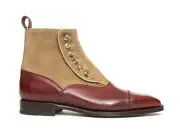 Handmade two tone boots, Men ankle boots, Men burgundy and Tan button boots