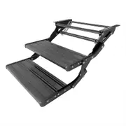BLACK LED LIGHT DOUBLE ALUMINIUM PULL OUT CARAVAN STEP RV ACCESSORIES STEPS