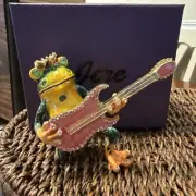 Jere Bejeweled Frog with Guitar Trinket Box with Charm Pendant