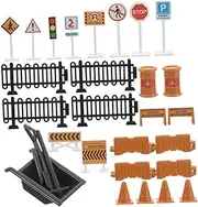 WOONEKY 30pcs Kids Traffic Toys Playset Road Signs Set for Learning Traffic Rules Safe Materials and Creative Mini Warning Signs