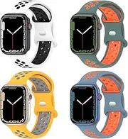 Geageaus Sport Bands Compatible with Apple Watch 42mm 44mm 45mm 49mm Women Men, Soft Silicone Wristbands Strap Replacement for iWatch Series 8 7 6 5 4 2 1 SE(42/44/45/49mm,Blue/Orange+Green/Orange+White/Black+Yellow/Grey)