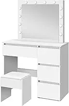 ALFORDSON Dressing Table Stool Set 3-Colour Makeup Vanity Desk with Mirror Lights in 12 LED Bulbs Chair and Large Storage Drawer, Vanity Dresser Organiser for Women Bedroom Dressing Room, White