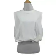 Dynamite Top Womens M Medium White Tae Bare Double Crew Neck Muscle Bubble Crop