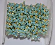 3mm aqua coted chalcedony cluster Rosary chain, Gold Plated bulk beaded chain