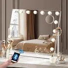 Oikiture LED Makeup Mirror Bluetooth Rotation Hollywood Vanity Mirrors 62x50cm