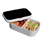 Lunch Box Food Container Snack Picnic Authentic Wood Strap Cutlery Black