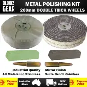 200mm Metal Polishing Kit for Bench Grinder Thick Buffs Compounds & Spindles