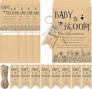 Trandraft Baby Shower Favors for Guests – “Baby in Bloom” Seed Packet Envelopes with Thank You Tags and Twine, Kraft Paper Envelopes for Baby Shower Decorations(50 Sets)