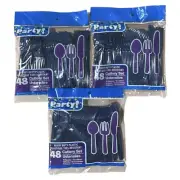 3 Pack Party Navy Blue Plastic Cutlery Combo Spoons, Forks, Knives 48 Piece Set