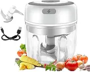 EZONEDEAL Mini Garlic Grinder Electric Garlic Chopper Cordless Food Fruit Vegetable Blender Kitchen Gadgets 300ML USB Rechargeable White