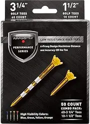 Maxfli Performance Series Low Resistance 3 1/4'' & 1 1/2'' Assorted Golf Tees - 50 Pack, Assorted Colors