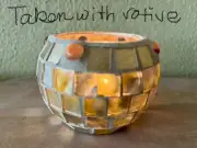 Set Of 4 Mosaic Glass Opalized Gold Tiled Votive Candles