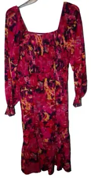 Terra & Sky Multicolor Abstract Floral Square Neck Smocked Peasant Dress 2X NWT