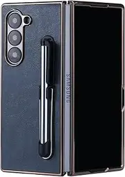 PC+ TPU Case for Samsung Galaxy Z Fold5 Cover,Plating Touch Pen Holder Folding Anti-Fall Mobile Phone Cases,Gray White