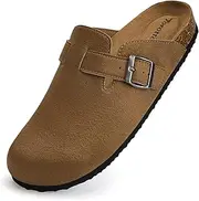 [Torotto] Womens Clogs Cork Footbed Suede Slippers Arch Support Potato Shoes with Adjustable Buckle
