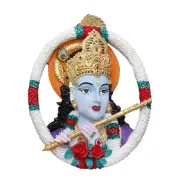 Lord Krishna Wall Hanging Round Shape Idol Figurine Statue Sculpture 8 inches