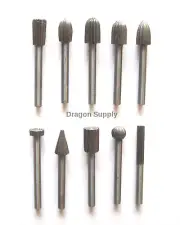 10pc Alloy Steel Burr Bit Set Wood Carving Rasps 1/8" Shank For ROTARY TOOLS