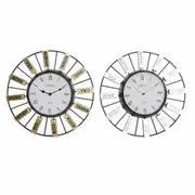 Wall Clock Dkd Home Decor 40 x 6.4 x 40 Cm Crystal Silver Golden Iron 2 Units