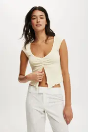 [Cotton On Women] Cotton On Women - Chelsea Open Front Top - Lemon icing 2XL LEMON ICING