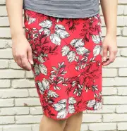 Ann Taylor Leaf Floral Print Skirt - Red with white and black pattern - New!
