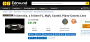 Edmund Optics 9.0mm Dia. x 9.0mm FL, MgF2 Coated, Plano-Convex Lens