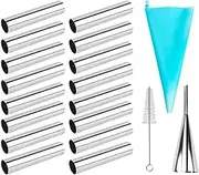 19PCS Cannoli Tubes Forms Set Stainless Steel Non-Stick Mold Cream Horn Danish Pastry Mold for Shell Cream Roll