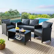 ALFORDSON 4PCS Patio Set Outdoor Garden Wicker Black with Pillow