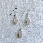 Natural Rose Quartz Crystal - Pendant & Earrings Set - Solid Sterling Silver 925
