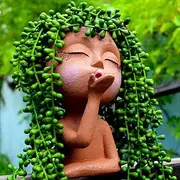 FEIYU BUY Kiss Face Planter Head Planters Statue Flowerpot Girl Head Flower Pot Lady Faces Plant Pots Female Art Vase Face Vase with Drainage Hole and Tray for Home Garden Succulents Cactus (Brown)