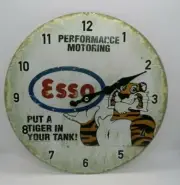 Esso Tiger Performance Motoring Glass Wall Clock 30 cm Man Cave Garage Shed