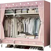Polyester Portable Closets with Curtain Large Capacity Wardrobe Storage Modern Wardrobe Closet with Three Drawers