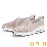 ORIN 時尚鏤空水鑽真皮厚底休閒鞋 粉色