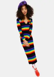 [dELiA*s by Dolls Kill] Rainbow Blast Striped Long Sleeve Maxi Dress