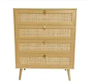 Foret Rattan 4 Chest of Drawers Dresser Storage Cabinet Lowboy Bedroom Natural