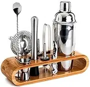 HomySpire Cocktail Shaker Set Bartender Kit with Stand | Bar Kit Drink Mixer Set with All Essential Bar Accessory Tools (700ml) Silver Cocktail Shaker Set