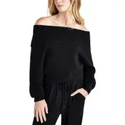 Splendid Womens Harlow Black Wool Blend Knit Pullover Sweater Top L BHFO 0193