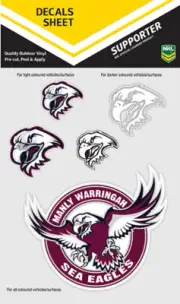 62527 MANLY SEA EAGLES NRL SET OF 5 UV CAR DECAL STICKER STICKERS SHEET ITAG
