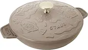Staub Ocean Z1028-990 Hot Plate Ocean Round 7.9 inches (20 cm) Linen Brass Knob Specifications Mina Perhonen Both Hands, Casting, Enamel, Shallow Type, Induction Compatible, Japanese Authentic
