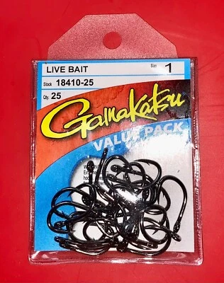 Gamakatsu Live Bait Saltwater Hooks SZ 1 Package or 25 18410-25
