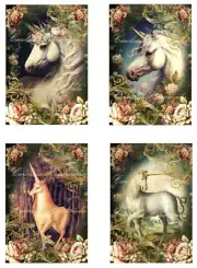 Unicorn & Roses ABC Reproduction Fabric Quilt Blocks (4) @ 3.25X4.75" Each