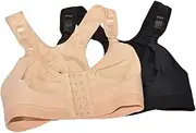 [NAVYN] 2-Pack Compression Everyday Bras for Women Large Breasts Front Closure Surgical Breast Augmentation Post Op Sports Bra(Beige+Black,L/Large)
