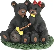 Slifka Sales Co. Slifka X8691 Teddy Bear Cubs Eating Honey Pot Animal Woodland 5.25 x 4 inch Black and Green Resin Stone Collectible Tabletop Figurine Sculpture, Everyday Décor