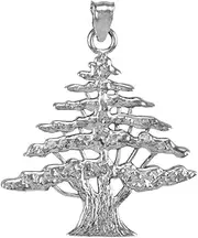 [Claddagh Gold] Middle Eastern Jewelry Textured 925 Sterling Silver Lebanese Cedar Tree Charm Pendant, Sterling Silver
