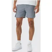 Mens Elasticated Waist Gingham Check Linen Look Short In Black
