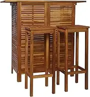 Bar Table and Chair Set 3 Pieces Solid Acacia Wood