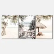 3 Set of Beach with Trees View Print 100% Australian Made 3 x 50x75cm (Stretched Canvas)