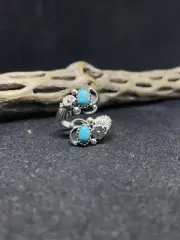 Navajo sleeping beauty turquoise Sterling Silver Leaf adjustable Ring Size 8.75